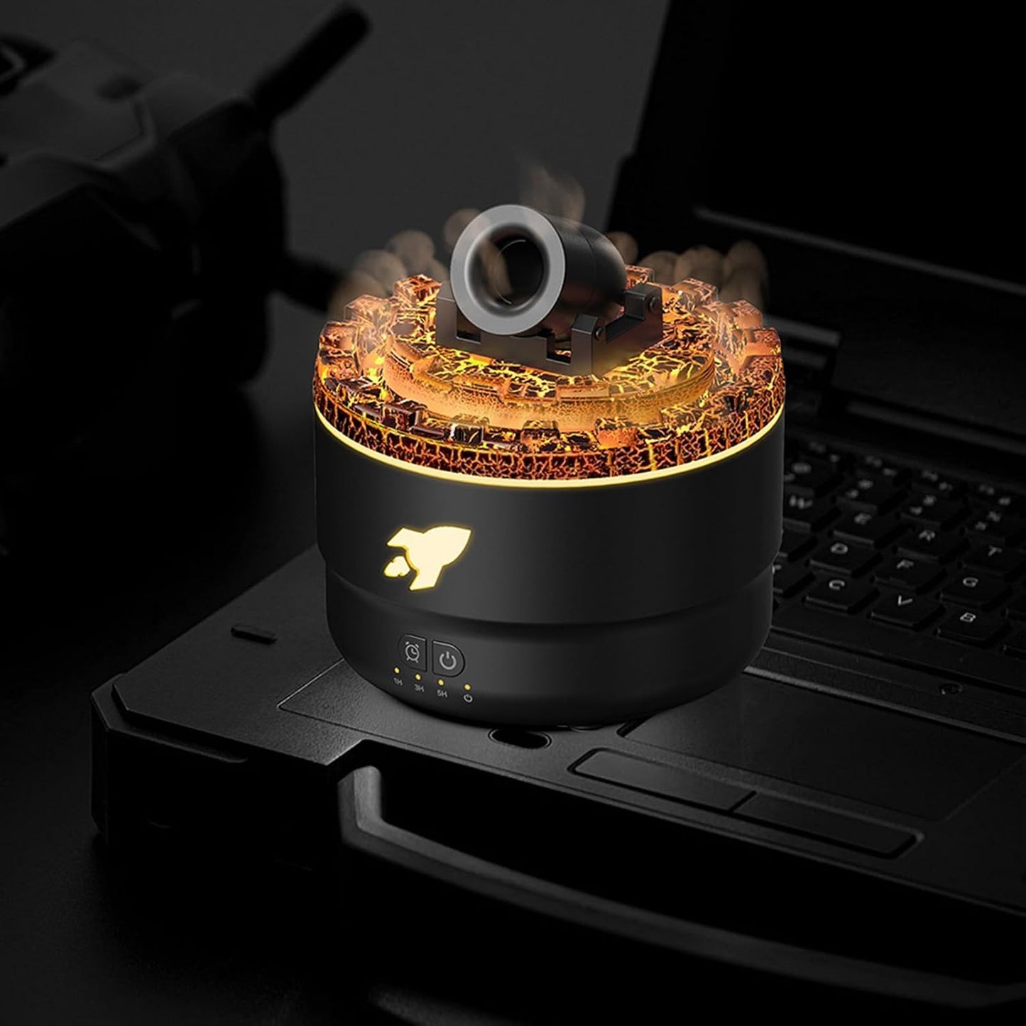 Essential Oil Diffuser Humidifier 200ml Quiet Volcano Cool Mist Humidifier Aromatherapy Diffuser with 7 Colors Light for Bedroom Office (Black)