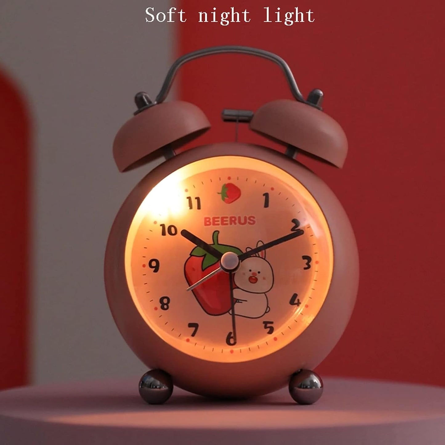 Alarm Clock Kids Alarm Clock Double Bell Clock, with Night Light, Home Cute Battery Operated Analog Mini Round Bedside Desk Alarm Clock Smart Alarm Clock (Color : E)