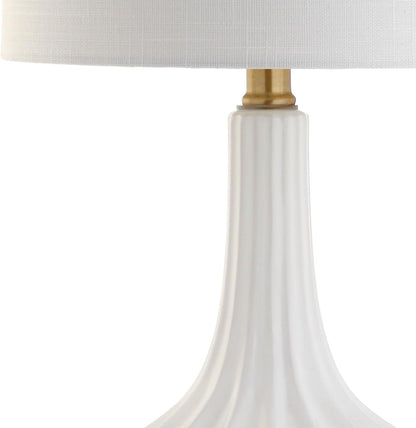21.5" Modern Ceramic LED Table Lamp with Cotton Shade for Office, Living Room, Dining Room, Bedroom, Brass/White Suitable for bedrooms, Living Rooms, Offices, Book