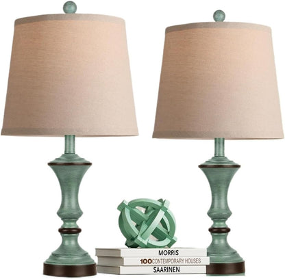 22-inch Vintage Table Lamp Set of 2, Linen Shade, Resin Base, Suitable for Bedroom Bedside Living Room Lamp Suitable for bedrooms, Living Rooms, Offices, Book(Retro Brown)