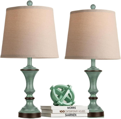 22-inch Vintage Table Lamp Set of 2, Linen Shade, Resin Base, Suitable for Bedroom Bedside Living Room Lamp Suitable for bedrooms, Living Rooms, Offices, Book(Retro Brown)