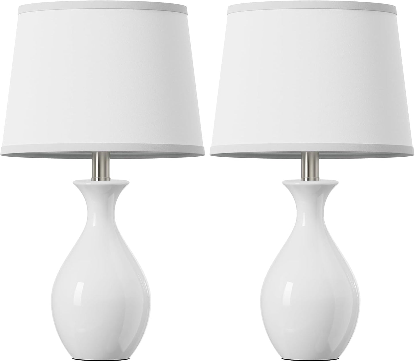 19" Modern Classic Ceramic Table Lamp Set of 2 with Rocker Switch for Bedroom Living Room Desk Side Table Suitable for bedrooms, Living Rooms, Offices, Book(White)