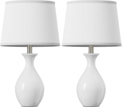 19" Modern Classic Ceramic Table Lamp Set of 2 with Rocker Switch for Bedroom Living Room Desk Side Table Suitable for bedrooms, Living Rooms, Offices, Book(White)