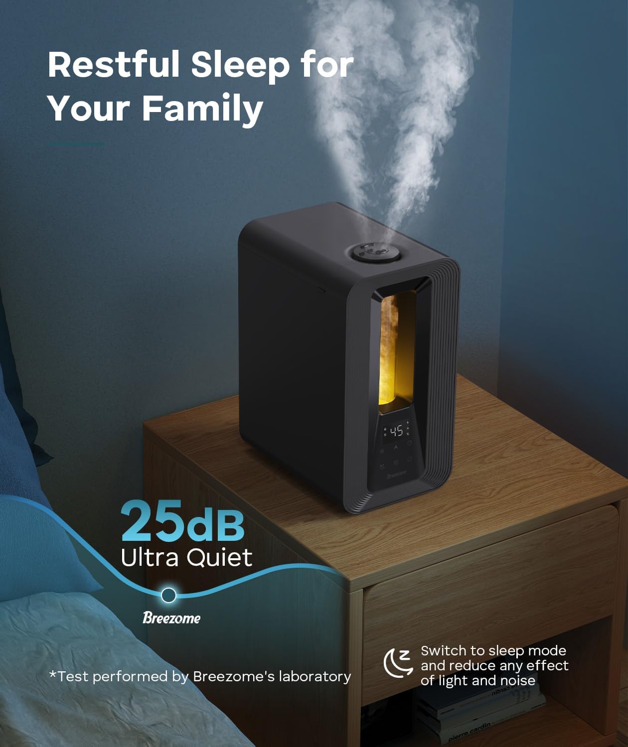 BREEZOME 6L Humidifiers for Bedroom, Cool Mist Top Fill Humidifier with Aroma Diffuser, Humidistat, Night Light, 50H Runtime, Quiet Ultrasonic Humidifiers for Home Large Room, Baby Nursery, Plants