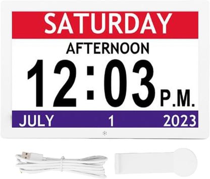 Yoidesu 10 Inch Digital Smart Clock, Calendar Clock Large Display with 12 Custom Alarms for Appointments, Image and Video Playback Feature for Table Wall Decor