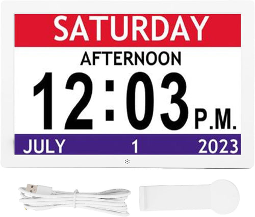 Asixxsix 10 Inch Digital Calendar Clock with Date and Day, Large Display Alarm Clock with 12 Alarm Reminders, Auto Brightness Adjustable Smart Clock for Vision Impaired, Seniors, Kids