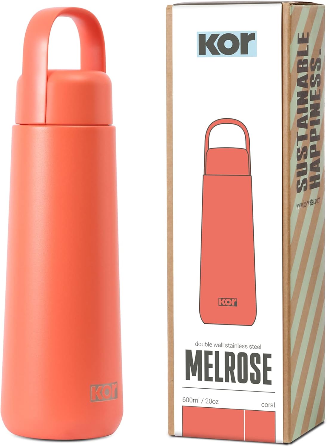 KOR Melrose 27oz Double Wall Insulated Water Bottle - Keeps Beverages Hot for 12hrs, Cold for 24hrs - Stainless Steel Design - Contoured Perfect Spout for Drinking