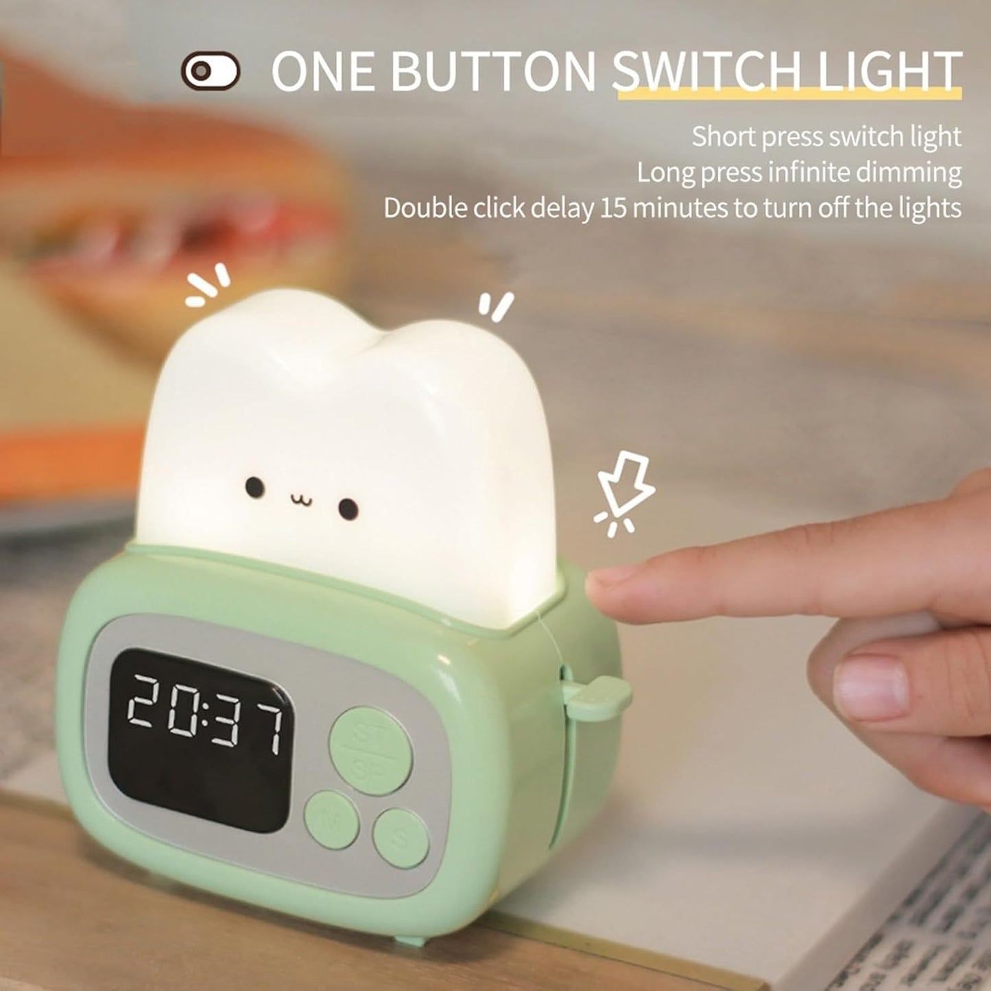 Alarm Clock Beside ﻿ Cute Bread Maker Alarm Clock Sleeping Timing USB Rechargeable Lamp Bedside Table Desk Alarm Clock Birthday Holiday Smart Alarm Clock(Yellow)
