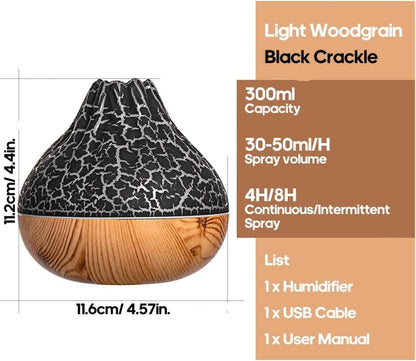 Humidifier, 300ml Volcano Air Humidifier Desktop Electric USB Water Mist Diffuser Purifier Air Freshener With 7 Colors Night,for Bedroom(White Crackle)