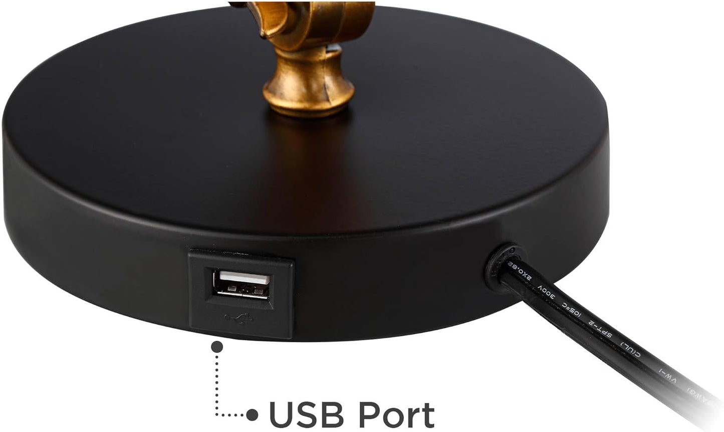 360 Lighting Taurus 20" High Small Farmhouse Rustic Industrial Traditional Desk Lamps Set of 2 USB Ports Adjustable Black Gold Shade Home Office Living Room Charging Bedroom Bedside Nightstand House