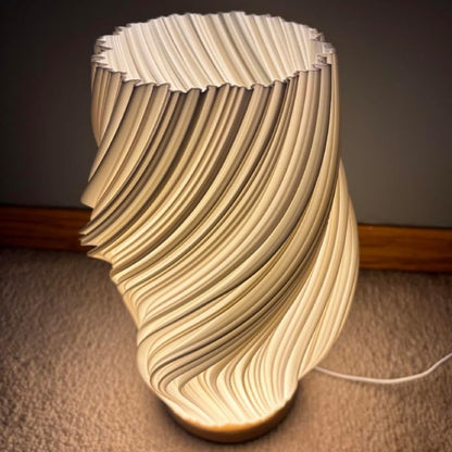 French Cream 3D Desk Lamp – LED Table Light with 3D Printed Shade, 3 Color Modes, 9 Brightness Levels, Touch Control, USB Powered, Solid Wood Base | Klarako (W, 1, Count)