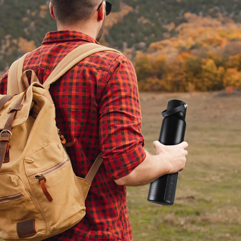 JBM Insulated Water Bottle with Bluetooth Speaker, Leak Proof Straw Lid, RGB LED Lights Stainless Steel Water Bottle for Sports (White)