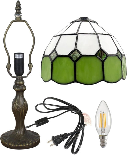 15 Inch Vintage Table Lamp with Stained Glass Lampshade for Reading Living Room Bedroom Office Decoration Suitable for bedrooms, Living Rooms, Offices, Book(Green)