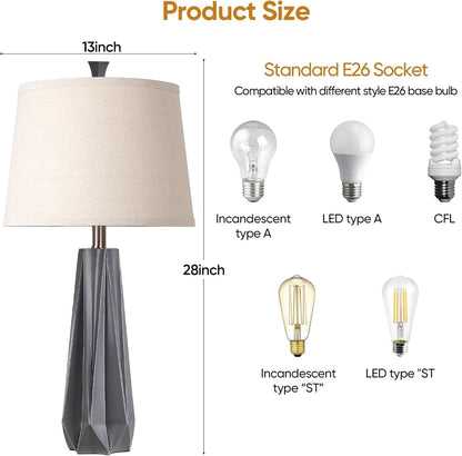 28" 3 Color Temperature Table Lamp, Linen Shade, Living Room Nightstand Bedroom Decor, Bulb Included, Gray 2-Pack Suitable for Living Room, Dormitory, Office,