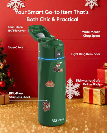 BOOST Smart Water Bottle with Reminder & Tracker, 24oz Vacuum Insulated Bottles Stainless Steel, BPA-Free, Wide Mouth, Ideal Gift for Men, Women, Christmas, Halloween, New Year, Gym, Office, School