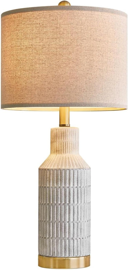 25 Inch Modern Ceramic Table Lamp with Linen Shade for Living Room Bedroom Farmhouse Nightstand Lamp Suitable for bedrooms, Living Rooms, Offices, Book(‎Washed White-1Pack)