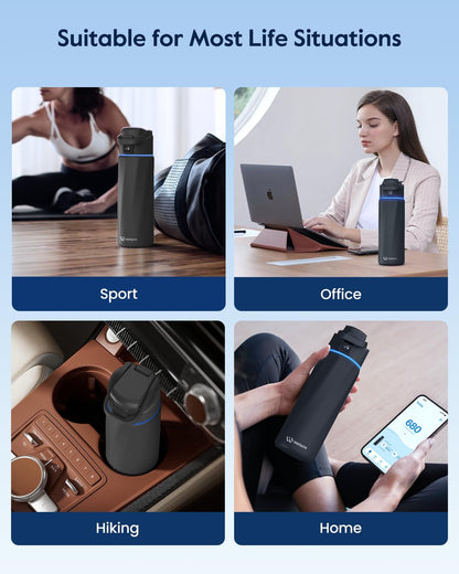 WATERH Boost Smart Water Bottle with Reminder to Drink Water, 24oz BPA-Free Stainless Steel Vacuum Insulated Water Bottle, Wide Mouth Water Tracker Bottle with APP, Ideal for Gift