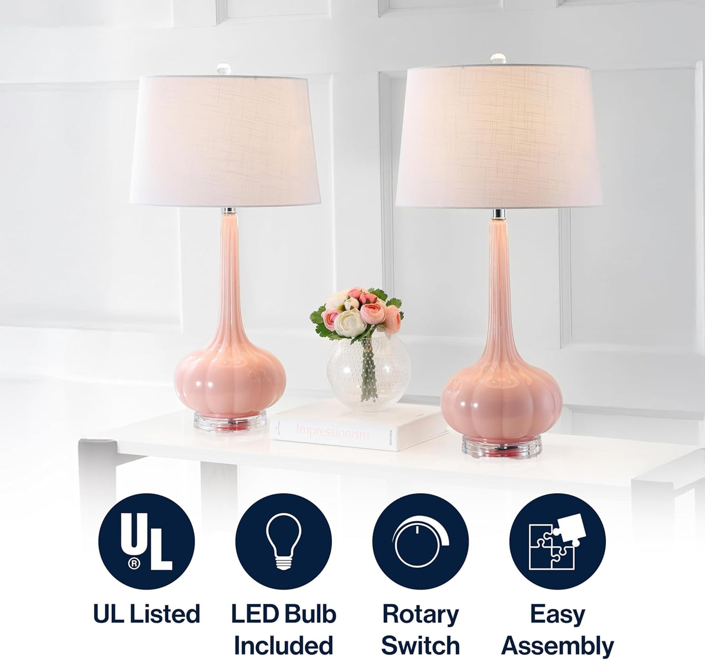 JONATHAN Y JYL1079B-SET2 Set of 2 Table Lamps Bette 28.5" Glass Teardrop LED Table Lamp Contemporary Bedside Desk Nightstand Lamp for Bedroom Living Room Office College Bookcase, Aqua