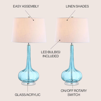JONATHAN Y JYL1079B-SET2 Set of 2 Table Lamps Bette 28.5" Glass Teardrop LED Table Lamp Contemporary Bedside Desk Nightstand Lamp for Bedroom Living Room Office College Bookcase, Aqua