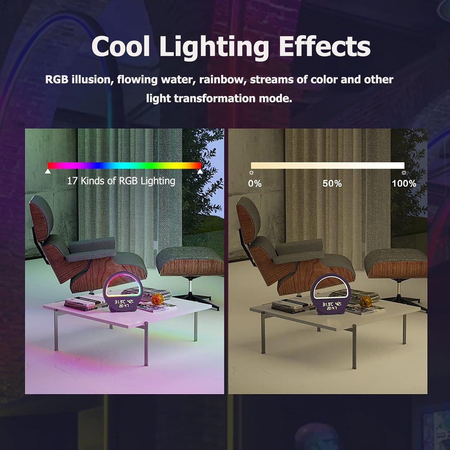 LED Night Light RGB Atmosphere Desk Lamp, Smart Multifunctional Alarm Clock, Music Sync, Temperature & Humidity Display, Ideal for Bedroom, Living Room (Color : Light Blue)