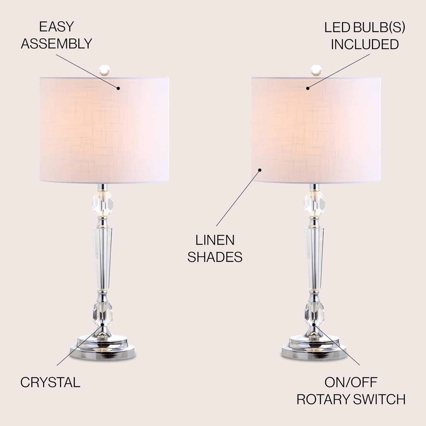 JONATHAN Y JYL2047A-SET2 Set of 2 Table Lamps Victoria 27" Crystal LED Table Lamp Modern Contemporary Bedside Desk Nightstand Lamp for Bedroom Living Room Office College Bookcase, Clear