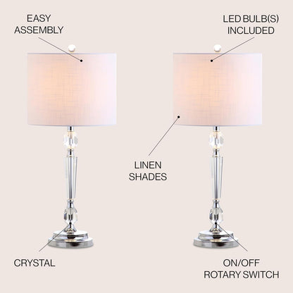 JONATHAN Y JYL2047A-SET2 Set of 2 Table Lamps Victoria 27" Crystal LED Table Lamp Modern Contemporary Bedside Desk Nightstand Lamp for Bedroom Living Room Office College Bookcase, Clear