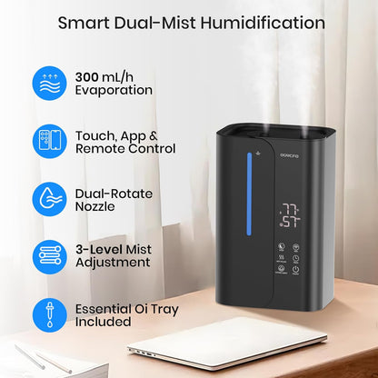 Cool Mist Humidifiers for Bedroom and Plants & Baby, Top Fill 5L Large Room Smart Humidifier for Home Nursery, 28 dB Quiet 50H Runtime Bedroom humidifier with Essential Oils