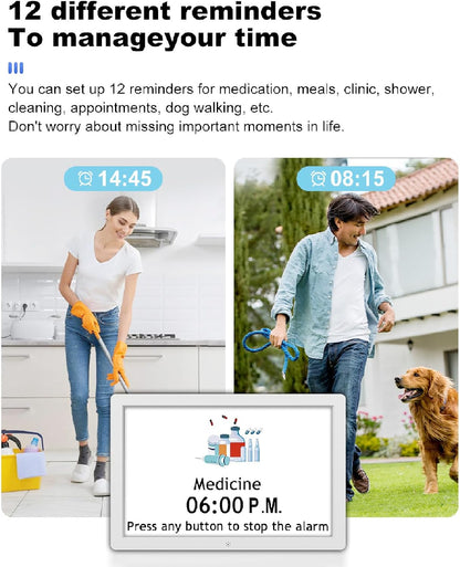 ciciglow 10 Inch Digital Smart Clock, LED Large Display Date Time Day Week 12 Alarms Reminders, Image and Video Playback, for Bedroom Living Room Desk Wall