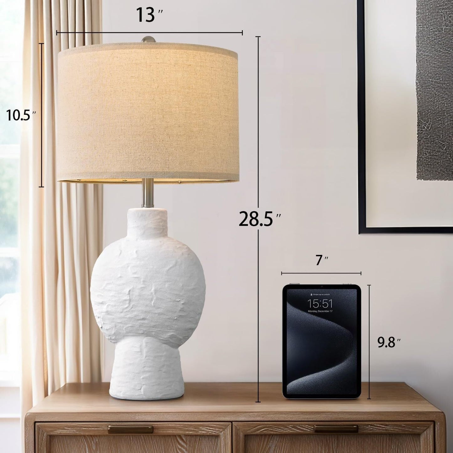 28.5" Minimalist Ceramic Table Lamp with Linen Shade for Bedroom Living Room Bedside Desk Decoration Gift Suitable for bedrooms, Living Rooms, Offices, Book