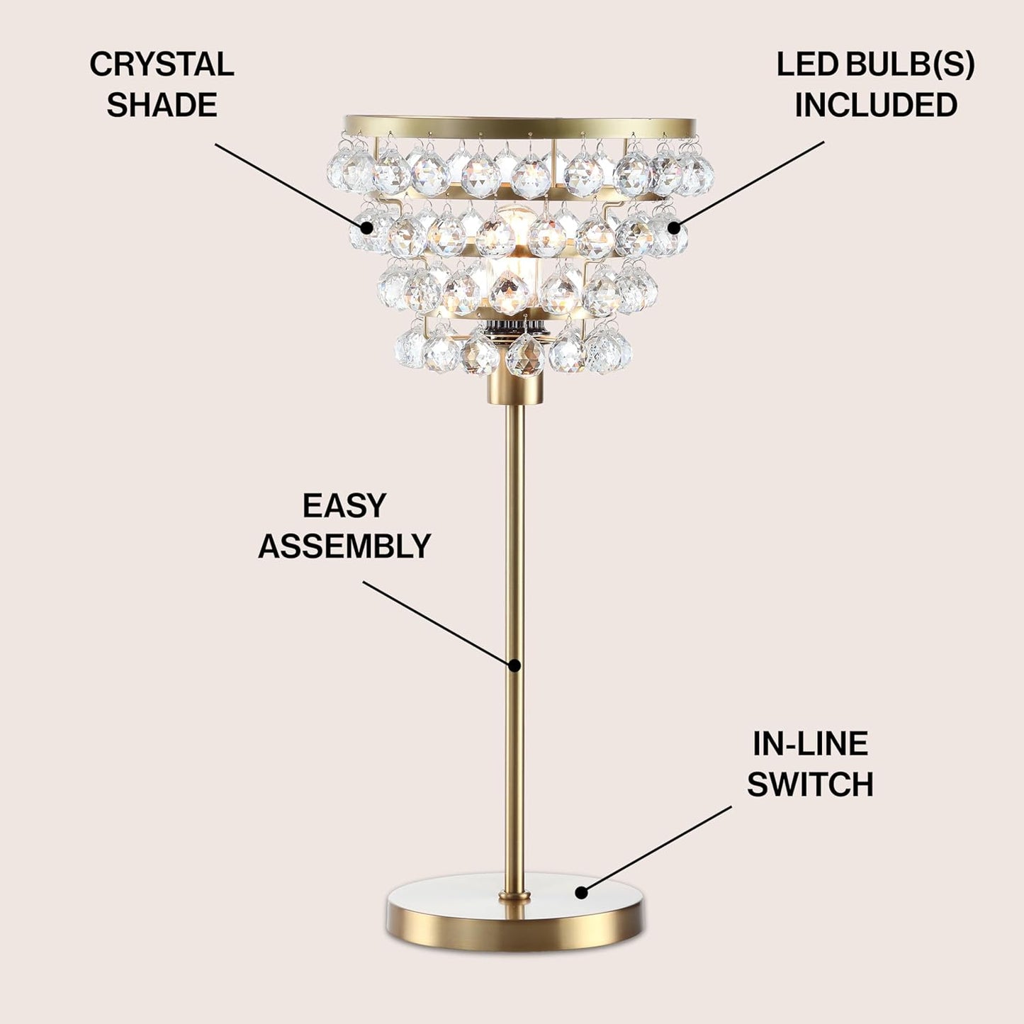 JONATHAN Y JYL9004A Buckingham 25" Crystal/Metal Table Lamp Modern Contemporary Bedside Desk Nightstand Lamp for Bedroom Living Room Office College Bookcase, Bronze
