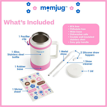 Hydration Water Bottle for Moms 50oz (Without Indicator, White)