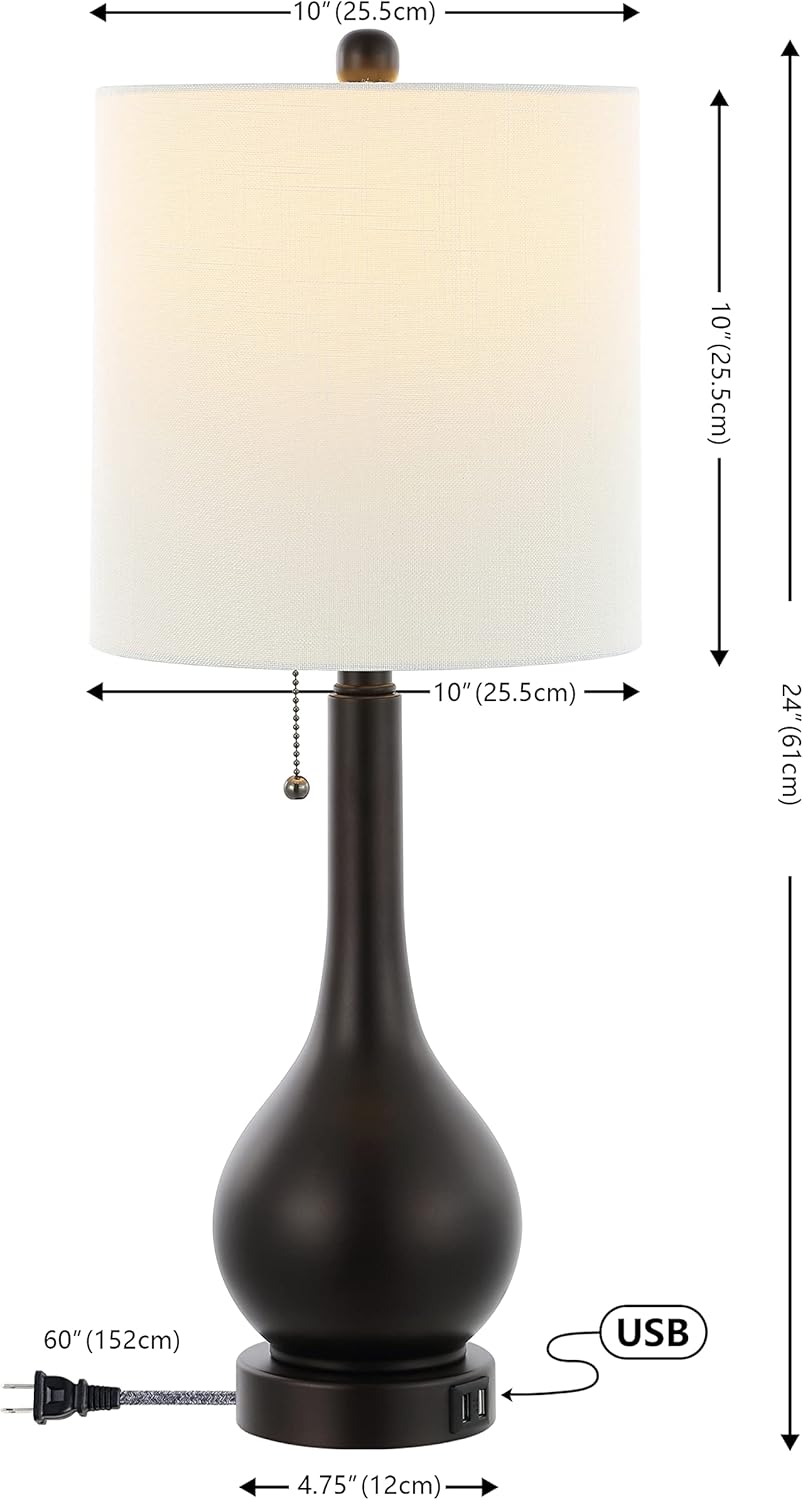 JONATHAN Y JYL1127A-SET2 Tyler 24" Gourd Iron LED Table Lamp, Pull-Chain, Dual USB Charging Port, Farmhouse, Classic, Modern, Traditional for Bedroom, Living Room, Office, Oil Rubbed Bronze, Set of 2