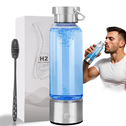 Hydrogen Water Bottle Generator | 14OZ Glass Bottle with 2200PPB SPE PEM Tech | Portable Leakproof Design | USB-C Rechargeable | Filtered Hydrogenated Water | Wellness Gift for Home, Gym, Office