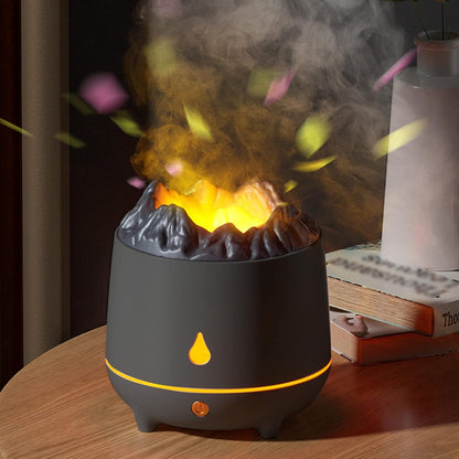 Bedroom Simulation Flame humidifier Scent Diffuser 2 Flame Color Essential Oil Scent Diffuser with no Water Automatic Shut Off Protection Flame humidifier for Home and Bedroom White ( Color : Black )