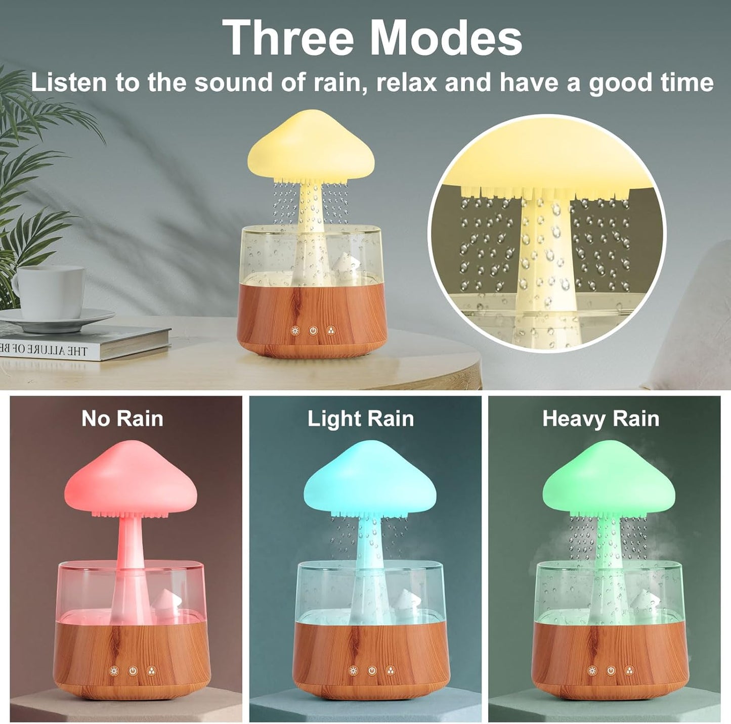 Cloud Humidifier Diffuser,Essential Oil Diffuser with Water Drip, 7 Colors Night Light Mushroom Diffuser for Bedroom, Desktop Aromatherapy Diffuser for Large Room Sleeping Office (Wood)