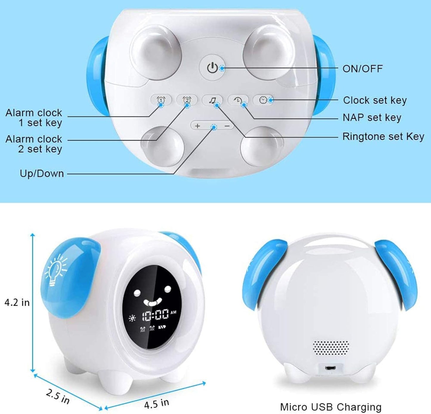 LED Digital Alarm Clock with 2 Alarms, 3 Modes, 6 Natural Sounds, 7 Color Lights, Creative Smart Children's Gift (USB Charging)