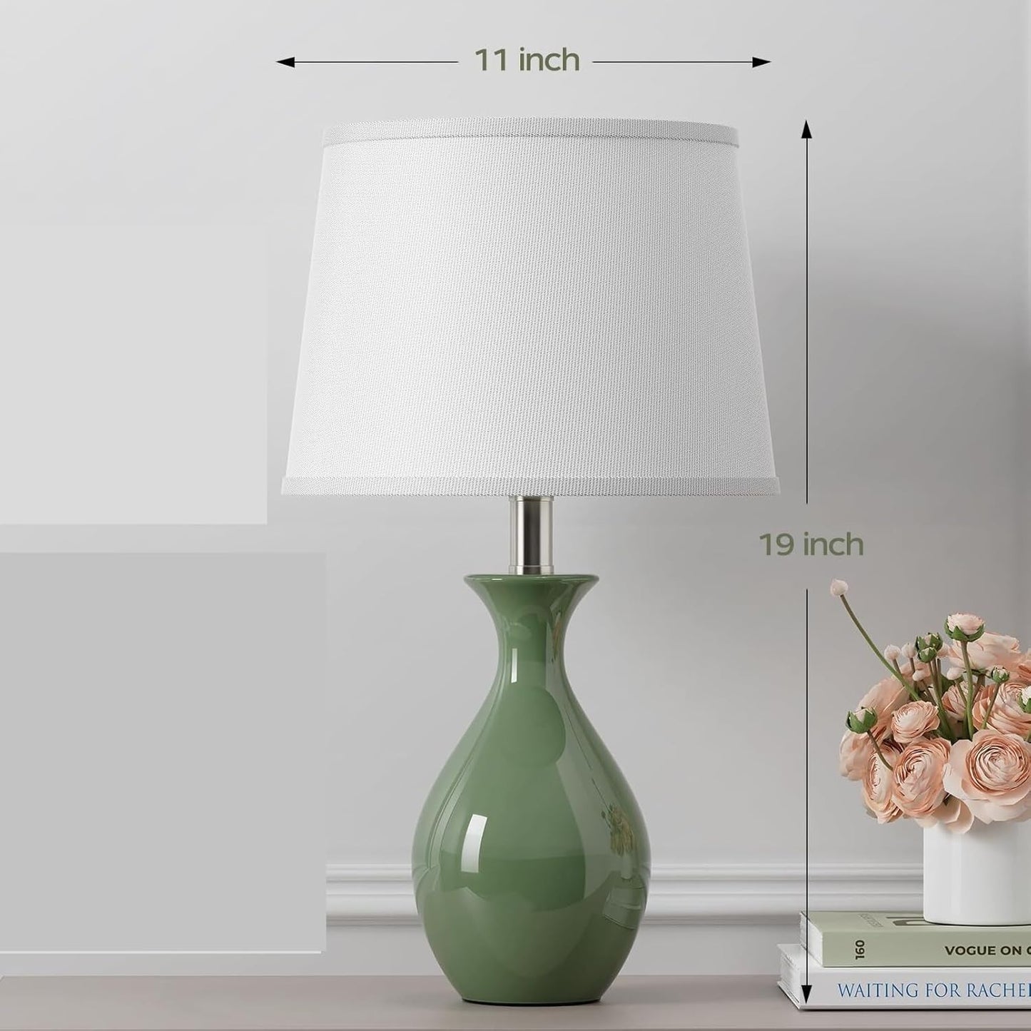 19" Modern Classic Ceramic Table Lamp Set of 2 with Rocker Switch for Bedroom Living Room Desk Side Table Suitable for bedrooms, Living Rooms, Offices, Book(White)