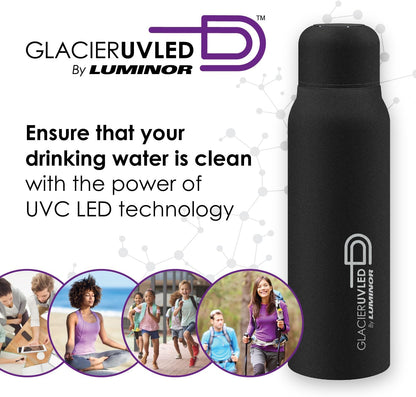 Luminor Glacier UV Self-Cleaning Water Bottle – 20 oz Rechargeable Stainless Steel Insulated Tumbler, Portable UVC Fast 90-Second Water Cleaner, USB-C Charging - for Travel, Hiking, Cycling