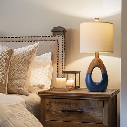 19" Modern Bohemian Table Lamp with Resin Base for Small Spaces, Coastal Farmhouse, Side Tables, Nautical Suitable for bedrooms, Living Rooms, Offices, Book(Blue)