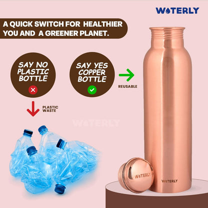 Plain Copper Water Bottle (34 Oz /1000ml) With Set Of 2 Tumbler (10 Oz/300ml Each) | Best use for Office,Gym & gifts |100% Pure Copper Material with Leak proof Quality