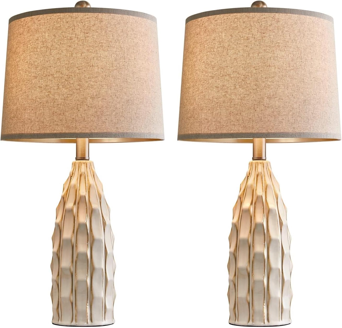 23.75" Modern Ceramic Table Lamp Set of Two with Linen Shades for Bedroom, Office and Living Room Decor Suitable for bedrooms, Living Rooms, Offices, Book(23.75"-Green-2Pack)