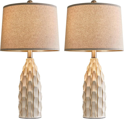 23.75" Modern Ceramic Table Lamp Set of Two with Linen Shades for Bedroom, Office and Living Room Decor Suitable for bedrooms, Living Rooms, Offices, Book(23.75"-Green-2Pack)