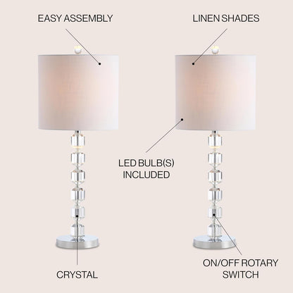 JONATHAN Y JYL5053A-SET2 Set of 2 Table Lamps Cary 27.5" Modern Stacked Crystal/Metal LED Table Lamp Glam,Modern for Bedroom, Living Room, Office, College Dorm, Coffee Table, Chrome/Clear