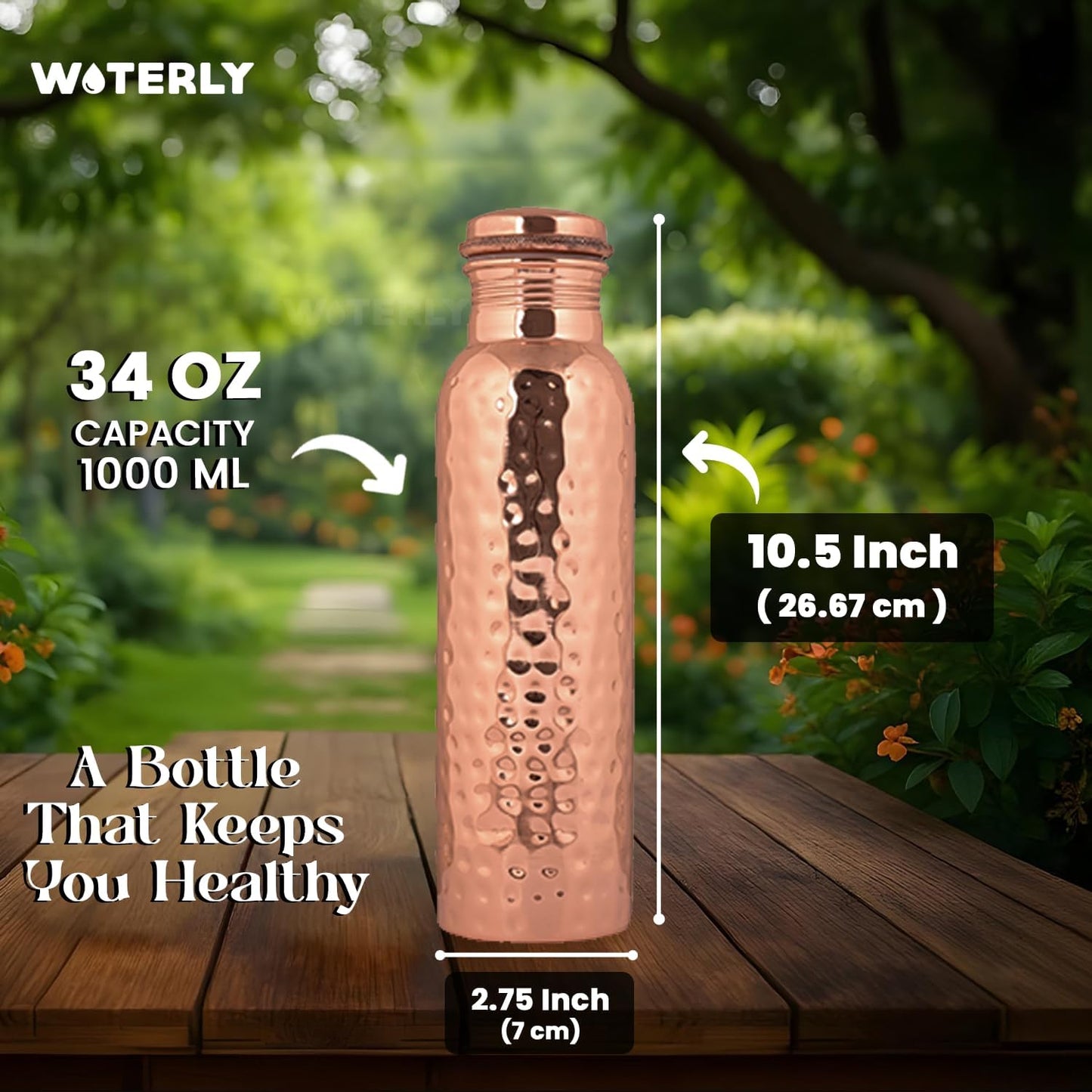 Plain Copper Water Bottle (34 Oz /1000ml) With Set Of 2 Tumbler (10 Oz/300ml Each) | Best use for Office,Gym & gifts |100% Pure Copper Material with Leak proof Quality
