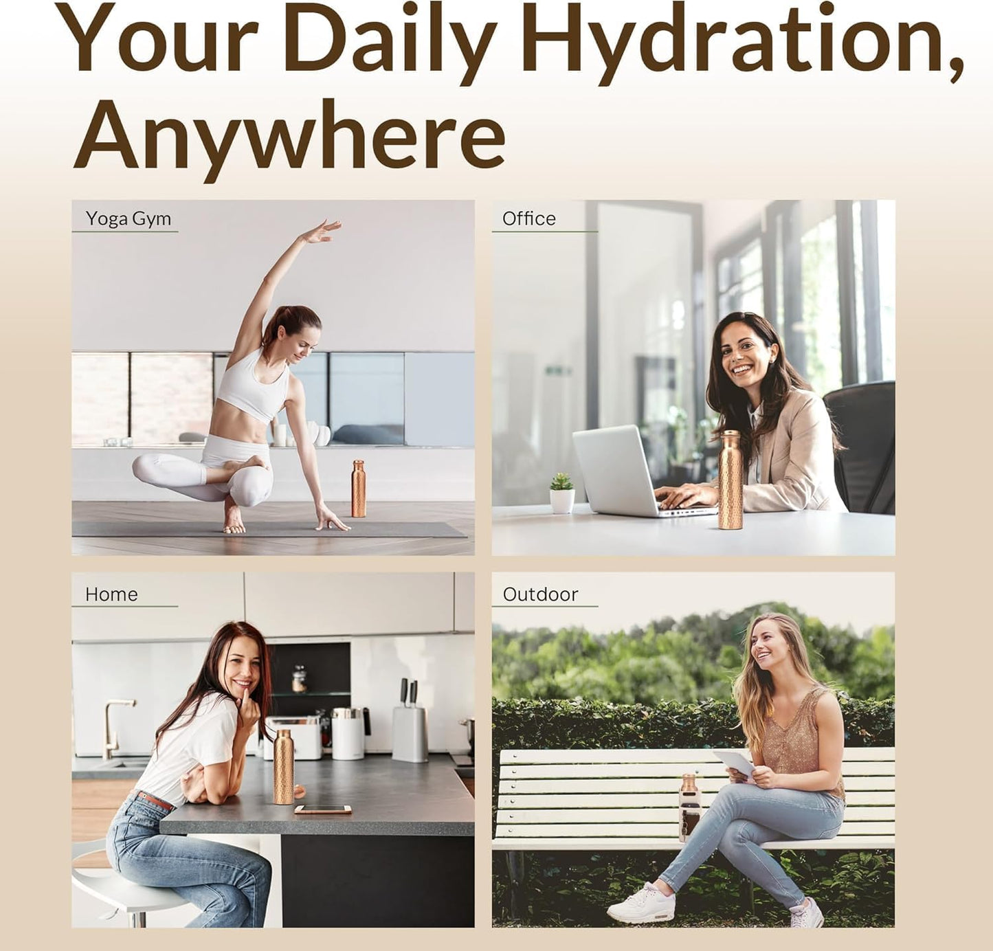 CLEO HOME 100% Pure Copper Water Bottle for Drinking, 32 Oz Hammered Ayurvedic Copper Bottle for Drinking Water | Leak-Proof & Eco-Friendly | For Yoga, Office, Travel with Canvas Carry Bag & Brush