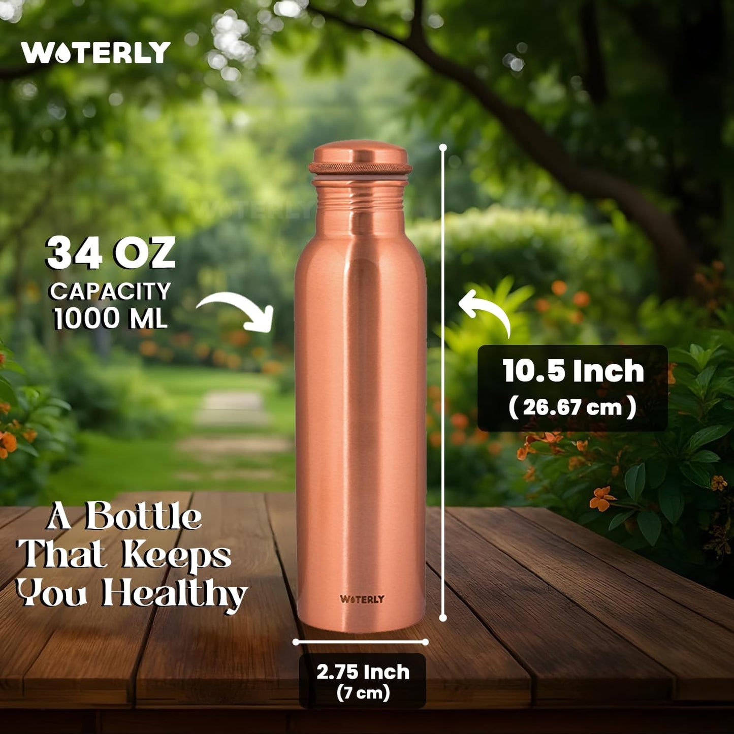 Plain Copper Water Bottle (34 Oz /1000ml) With Set Of 2 Tumbler (10 Oz/300ml Each) | Best use for Office,Gym & gifts |100% Pure Copper Material with Leak proof Quality