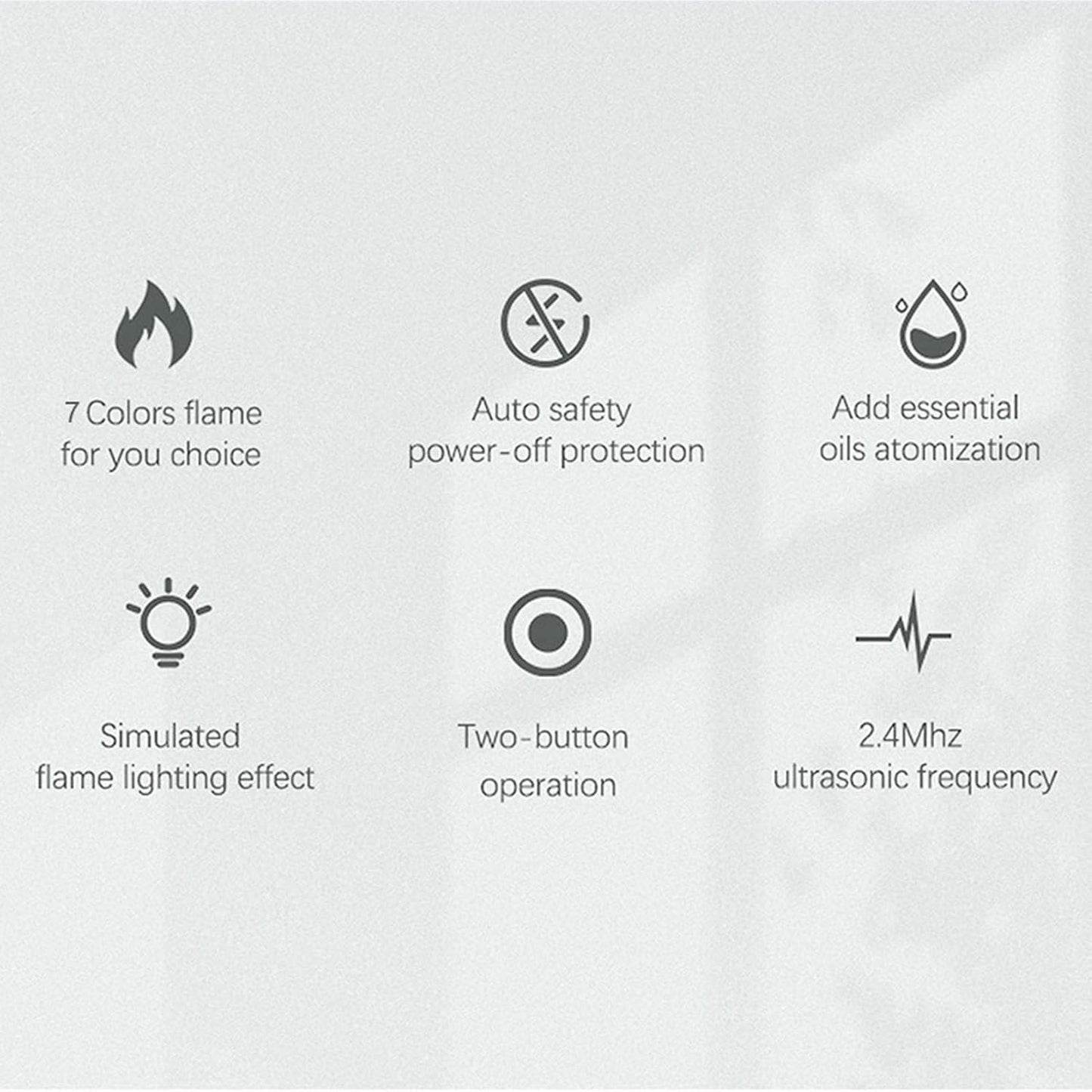 200ml Flame Humidifier with Simulated Flame, Colorful Light, Quiet Operation for Home Office (US Plug)(Gray Black)