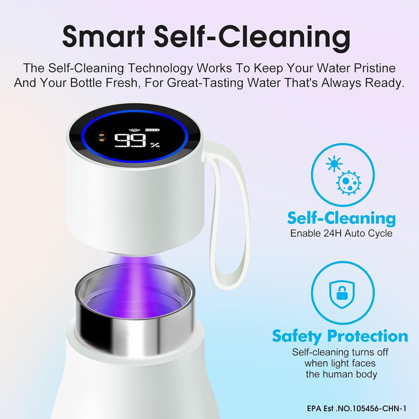 VSITOO Self-Cleaning Smart Water Bottle (pink, 15 Ounce)