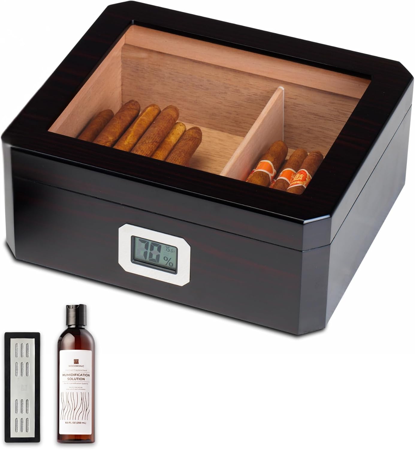 Woodronic Monogrammed Cigar Humidor, Custom Cigar Case with Hygrometer and Humidifier, Spanish Cedar Lining and Divider, Cigar Accessories, Customized Gift for Men, Holds 25 Cigars