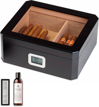 Woodronic Monogrammed Cigar Humidor, Custom Cigar Case with Hygrometer and Humidifier, Spanish Cedar Lining and Divider, Cigar Accessories, Customized Gift for Men, Holds 25 Cigars